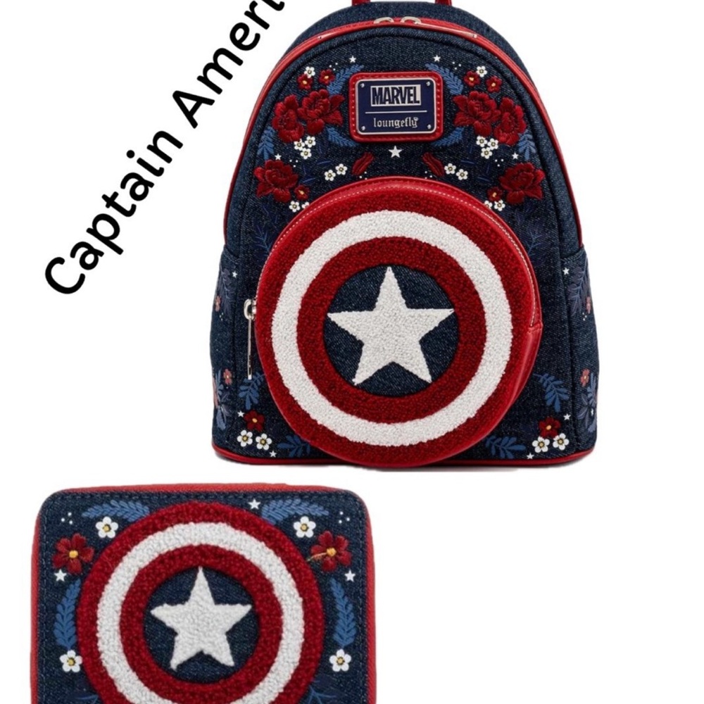 Loungefly Marvel Captain America Floral Backpack - Navy and Red